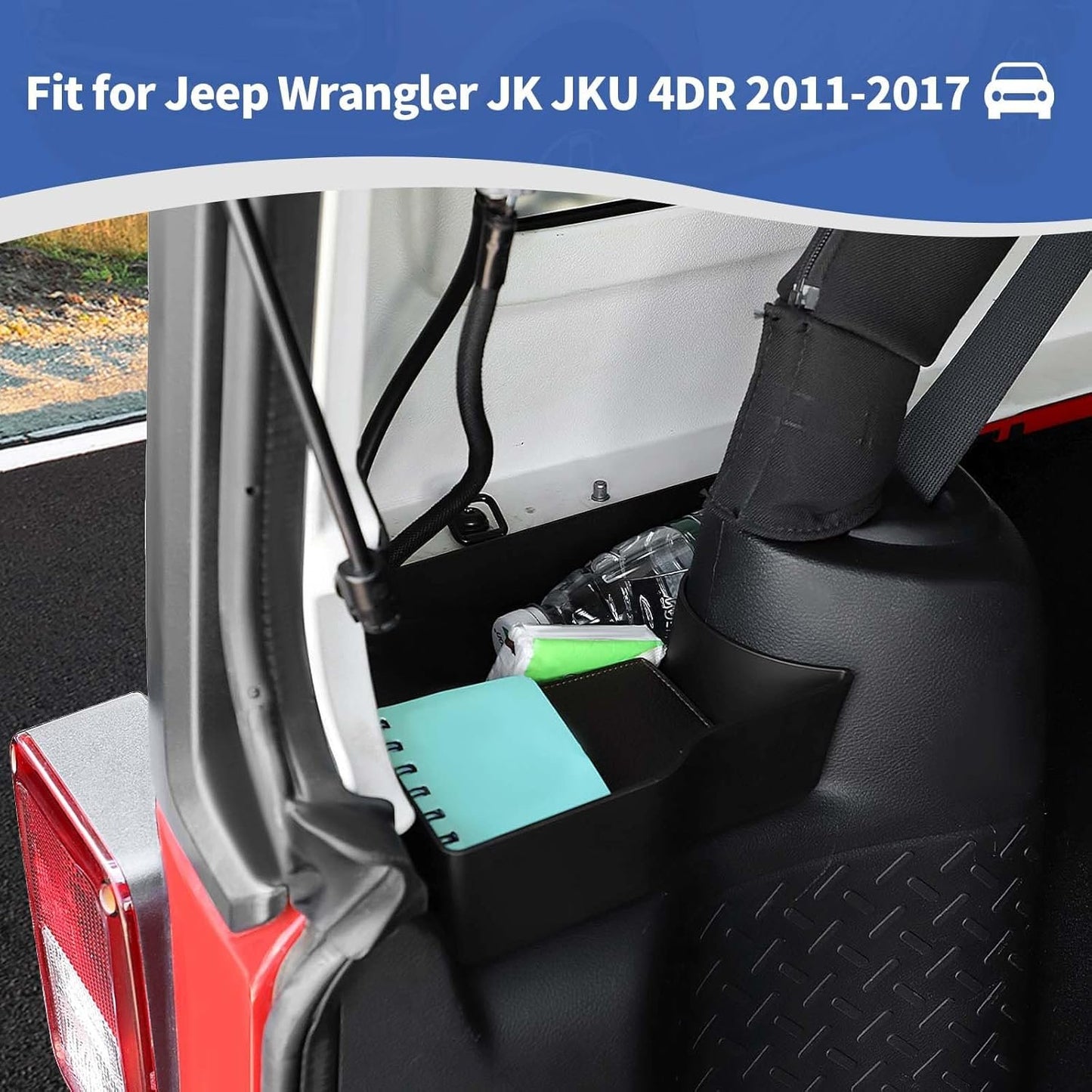 RT-TCZ for Wrangler JK Rear Trunk Storage Box, Trunk Side Tray Organizer for Jeep Wrangler JK JKU 4 Door 2011-2017 Black Interior Storage Accessories 2pcs