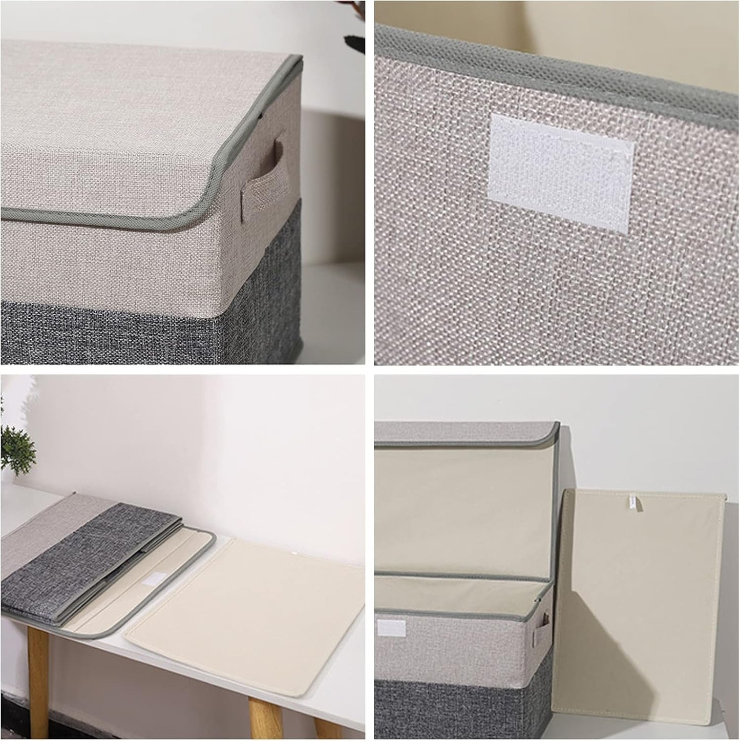 TOJUNE 2 Pack Foldable Storage Box with Lids and Handles, L40 x W28 x H26 cm, Linen Organizers, Clothes Organizers Basket, Capacity 29 L (Grey+ Beige)