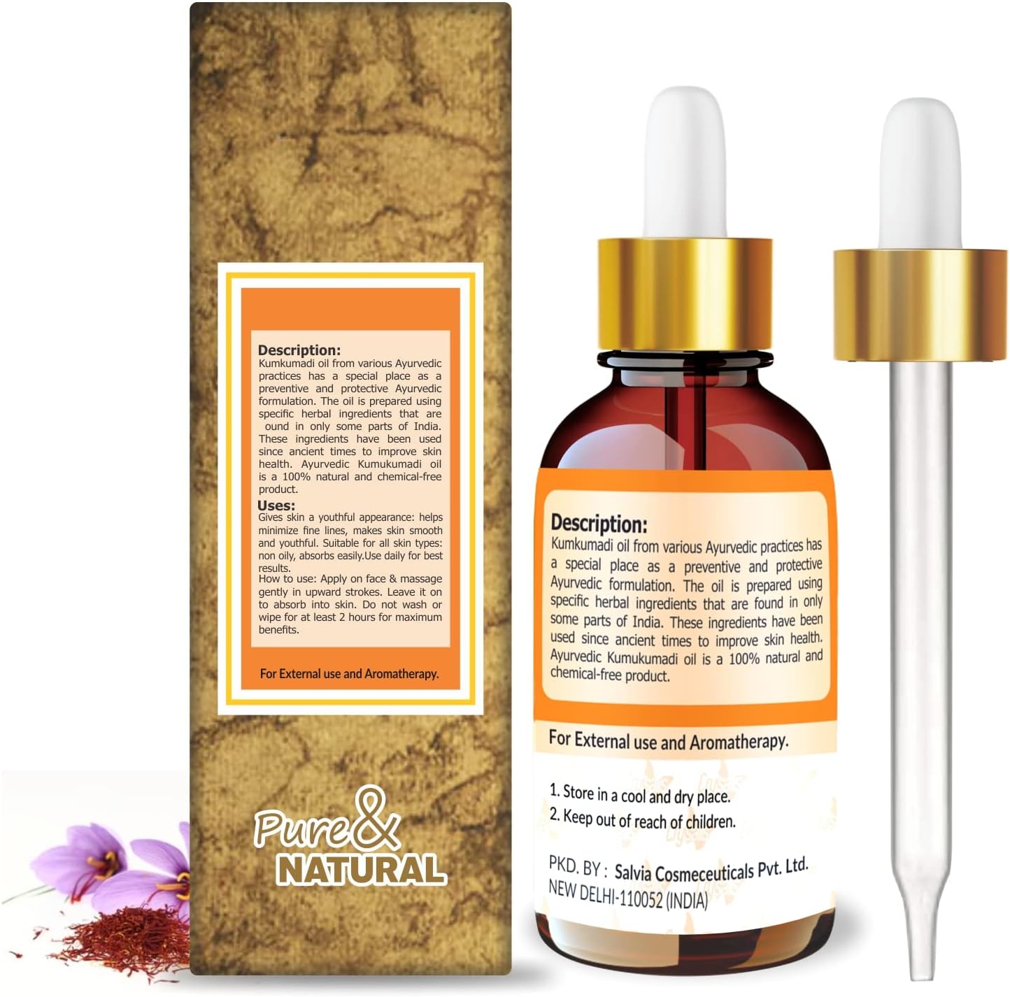 Crysalis Kumkumadi (Crocus Sativus) Oil |100% Pure & Natural Undiluted Essential Oil- 15 ml with Dropper