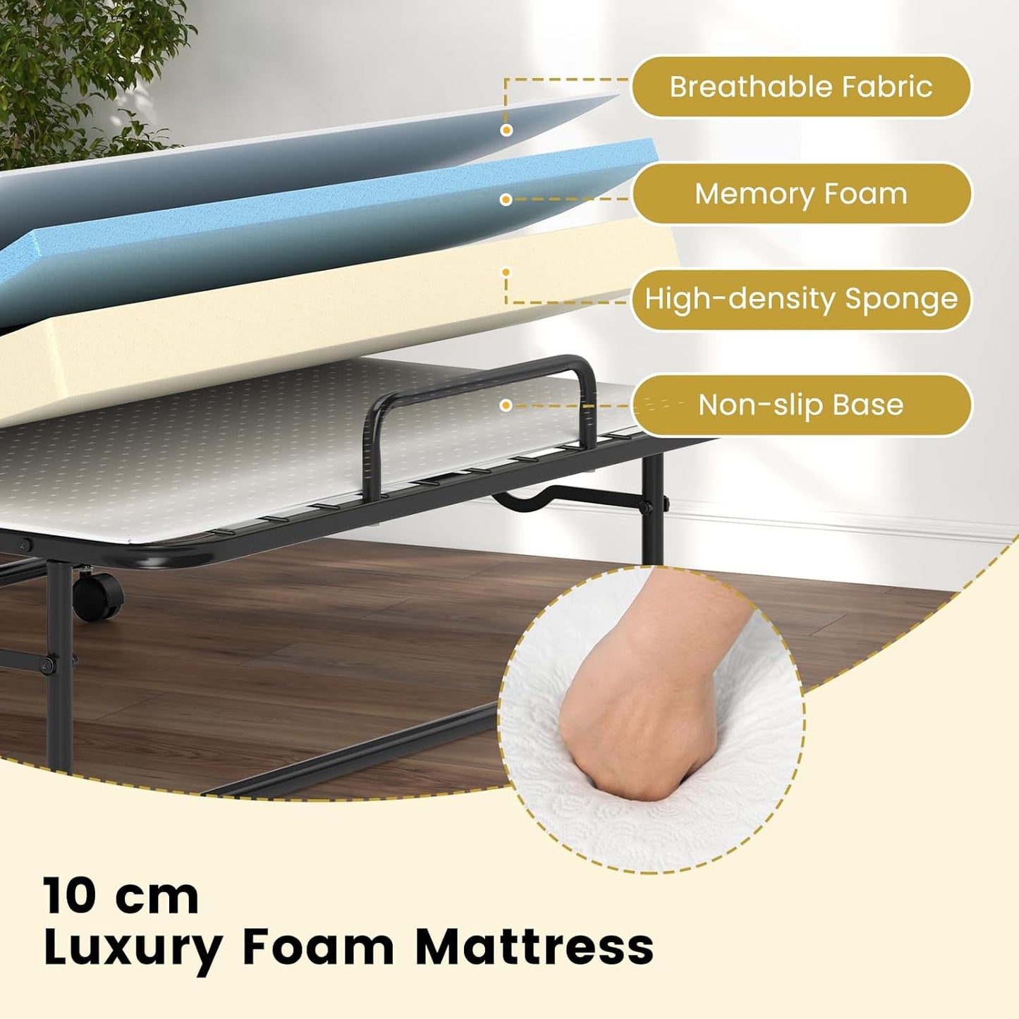 Giantex Twin Size Folding Bed, Rollaway Guest Bed with Memory Foam Mattress & Heavy-Duty Metal Frame, Portable Sleeper Bed with Lockable Wheels for Guest Room, Apartment