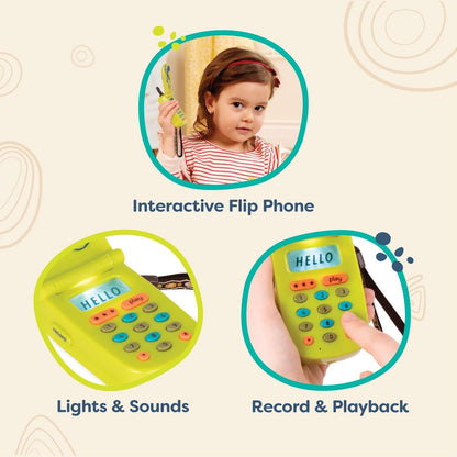 B. Toys – Hellophone- Lime- Pretend Play Toy Cell Phone – Kids Play Phone with Light Sounds & Songs – Toddler Toy Phone with Message Recorder- 10 Months +