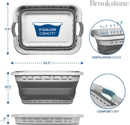 BROOKSTONE, 1 UNIT, 11 GALLONS - [OUR LARGEST BASKET EVER] 24" Collapsible Laundry Basket, Comfort Non-Slip Grip Handles, Minimalist Space Saving Design, Portable Pop-Up Hamper, [BPA FREE]