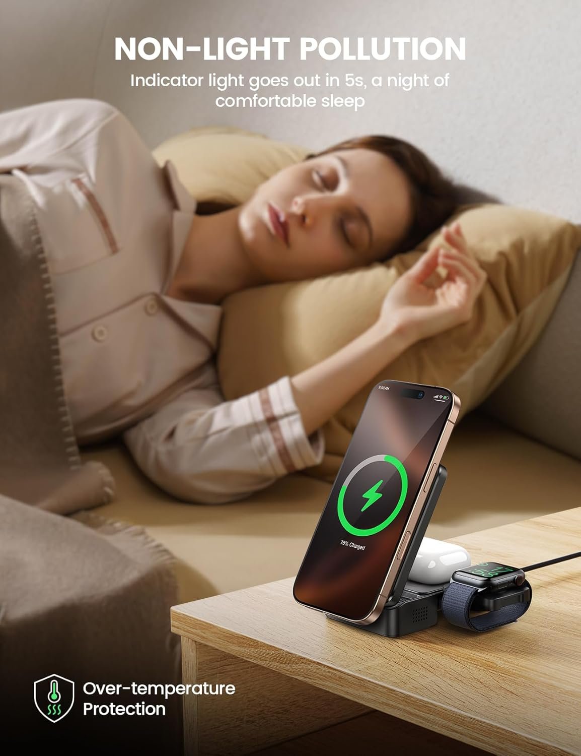 Lamicall 3 in 1 Charging Station for Apple - Foldable Wireless Charger Stand for Mag Safe Portable, Travel Wireless Charger Station for Multiple Devices for iPhone 16, 15, 14, 13, Apple Watch, AirPods