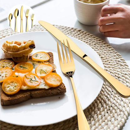 Miecux Stainless Steel Cutlery Set, 10Pcs Stainless Steel Flatware Gold Silverware Set Service for 2, Tableware Eating Utensils Include Knives/Forks/Spoons for Home Restaurant Party (Gold)