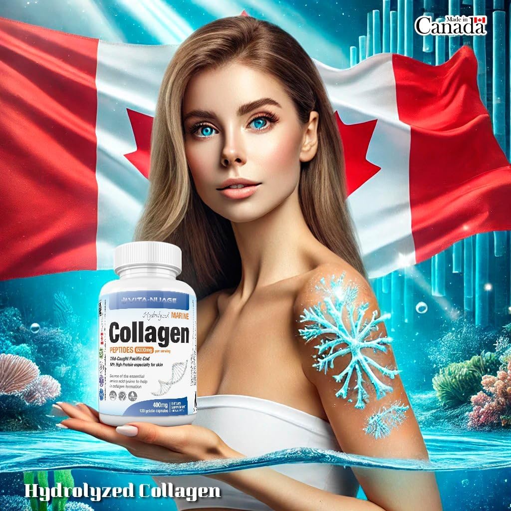Vita-Nuage | Canada Brand | (2 PACK) Premium Marine Wild Fish Collagen 6000mg 90% High Protein Content 120 Count, 100% Pure Hydrolyzed Collagen