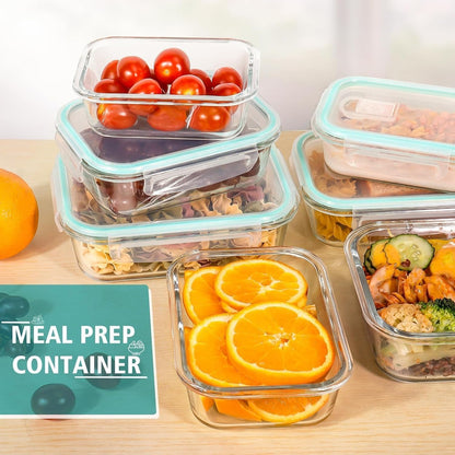 Feshory 10 Pack Airtight Glass Food Storage Containers with Plastic Lids (1040ML/35Oz) - Glass Meal Prep Food Containers, Lunch Box for Kitchen Storage & Organisation