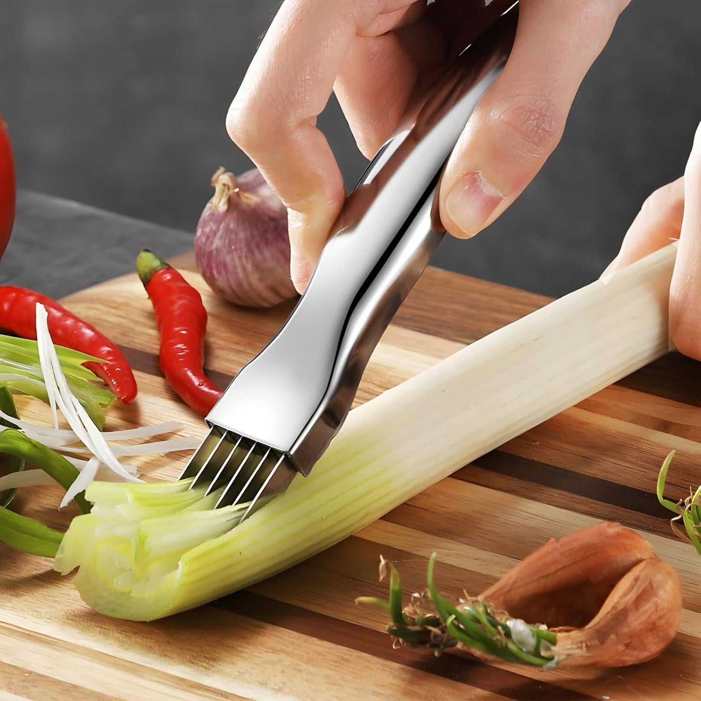 Silk Shallot Knife, Stainless Steel Onion Slicer, Vegetable Slicer, Onion Slicer, Garlic, Homemade Slicer, Multifunction Food Slicer, Kitchen Gadget