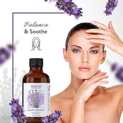 HBNO California Bottled Dutch Lavender Essential Oil 4 fl oz (120ml) - Natural Lavender Oil for Skin, Perfect for Cleaning, Aromatherapy, DIY & Diffuser