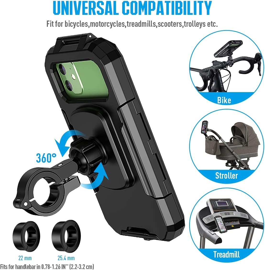 Faneam Waterproof Bicycle Phone Holder Mobile Phone Holder for Bike with 360 Rotation, Anti Vibration, Touch ID, Face ID, Mobile Phone Holder Scooter Motorcycle for Smartphone 4.7-6.1 Inches (S)