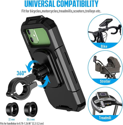Faneam Waterproof Bicycle Phone Holder Mobile Phone Holder for Bike with 360 Rotation, Anti Vibration, Touch ID, Face ID, Mobile Phone Holder Scooter Motorcycle for Smartphone 4.7-6.1 Inches (S)