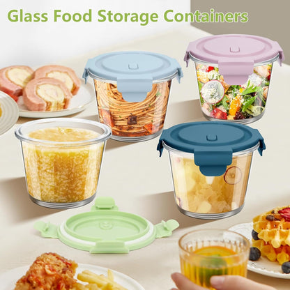 UHAPEER 710ml/24oz Glass Food Storage Containers, Airtight Leakproof Meal Prep Containers with Lids Soup Containers, Round Glass Bowls with Lids for Lunch, Microwave, Dishwasher, Freezer Safe - 4 Pack