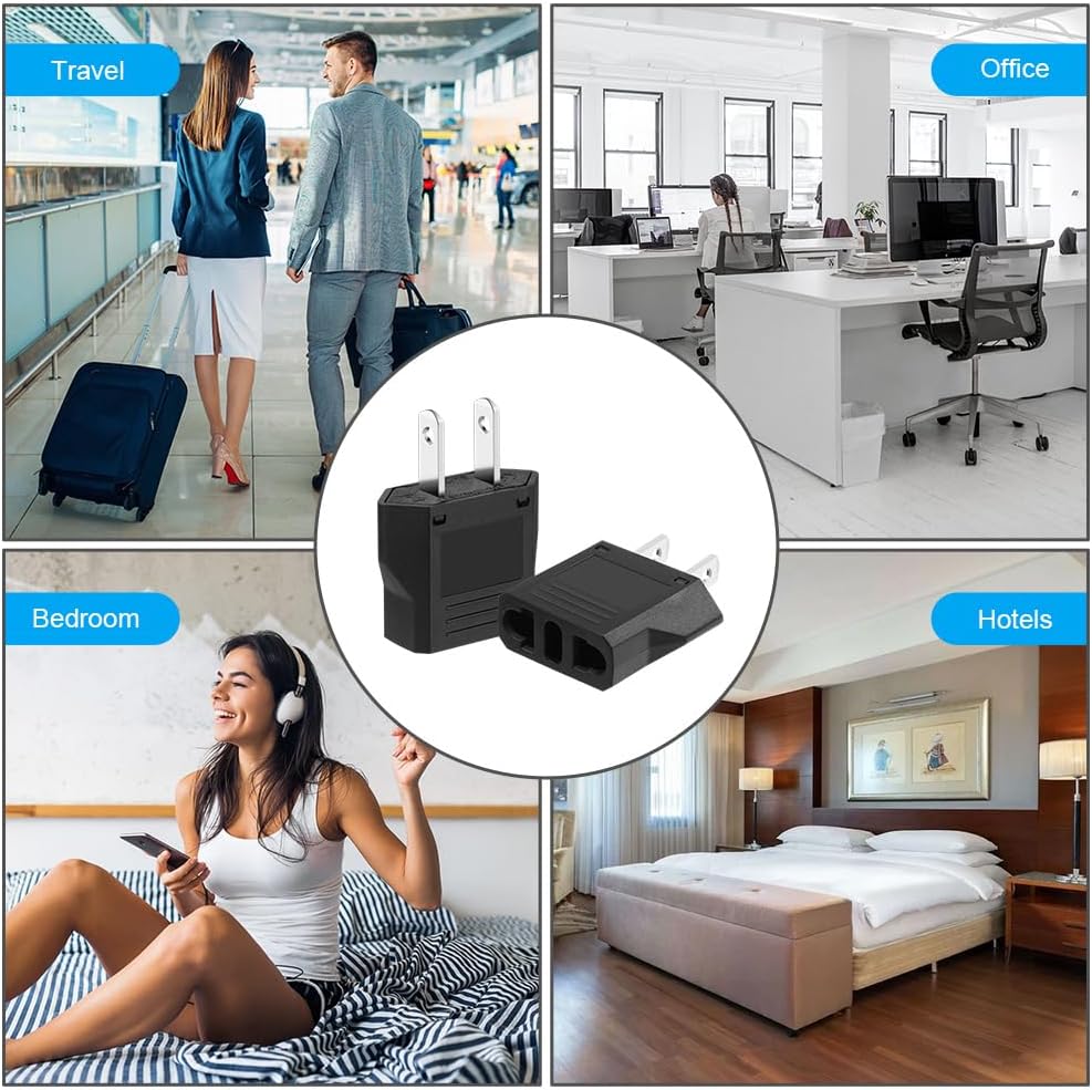 AXFEE 4 Pieces Travel Adapter, Universal European to American Pina Adapter, Italy to US Adapter, American Plug Adapter, for Europe/USA/US/China/Japan/Canada/Mexico