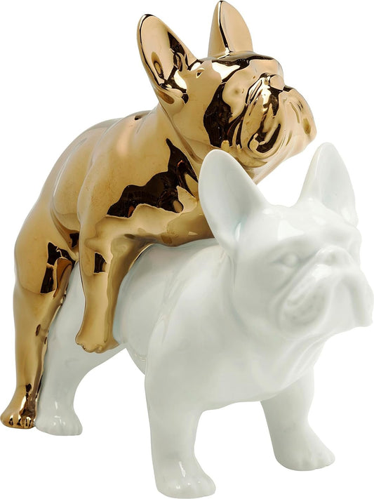 Kare Love Dogs Design Decorative Figure, Gold/White, 17 cm, Dogs, Porcelain, Funny Decorative Object