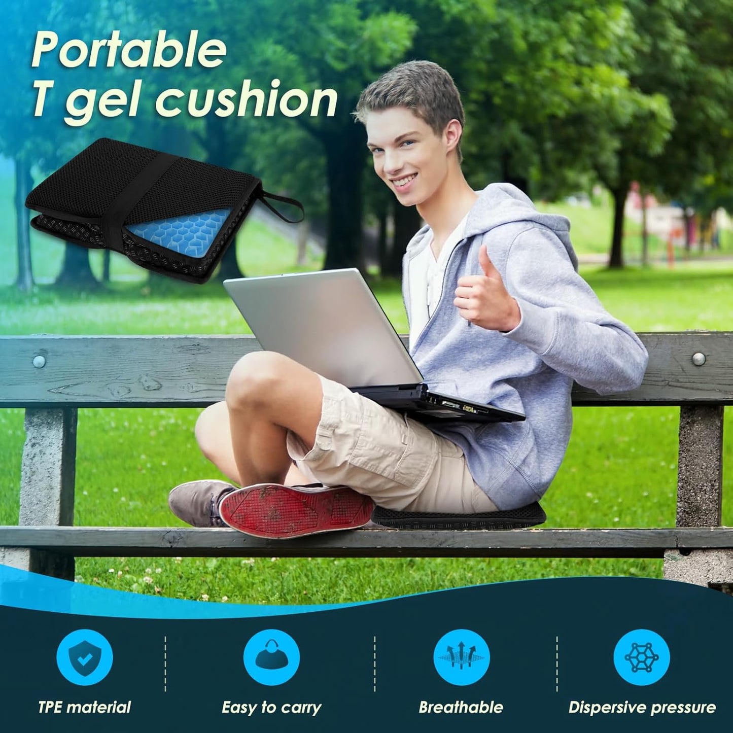Travel Seat Cushion,Portable Airplane & Stadium Cushion,Gel Grid Design for Comfort, Foldable Cushions for Commute, Airplanes, Camping, Bleachers