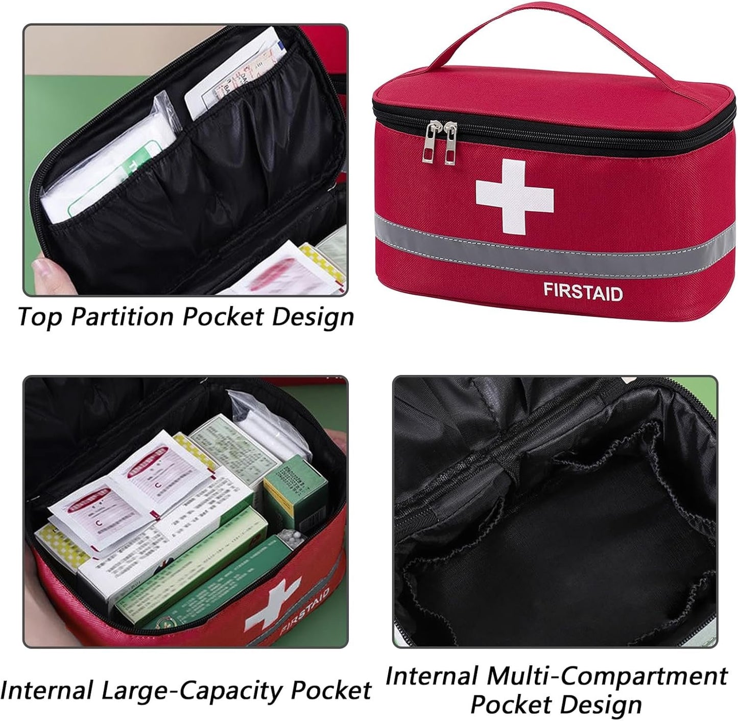 Dafape First Aid Empty Kit, Medical Kits Survival Trauma Bag for Emergency Travel Hiking Home Office Car Boat Outdoor Sports Camping Portable Rescue Zipper Pouch (Red)