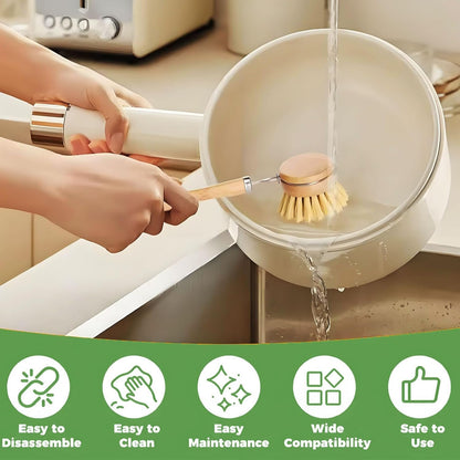 MYTOAU 6 Pack Bamboo Dish Brushes Sets for Kitchen with Handle,Wooden Cleaning Scrubbers Brushes, Eco-Friendly Natural Dishes Washing Brush for Dishwashing Cast Iron Pots Pans Skillet Kitchen Sink