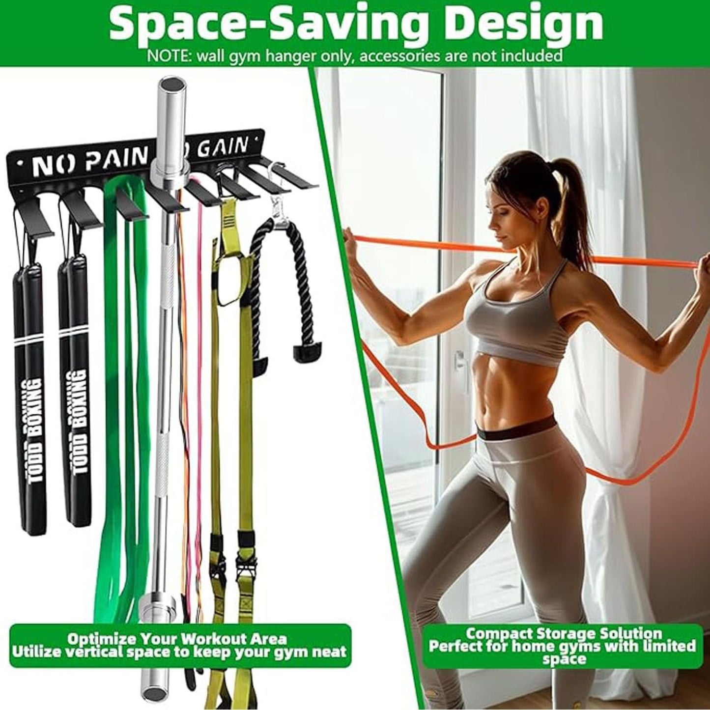 MEISO Gym Rack Organizer with 8 Hooks, Gym Equipment Storage Rack, Multi-Purpose Workout Gear Wall Hanger for Home and Pro Storage for Exercise Bands, Barbell Bars, Chains, Lifting Belts