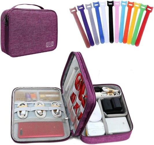 Packing Cubes for Travel Electronics Devices Organizer, with 12 PCS Ties,Versatile Electronic Accessories Carrying Case for Toothbrushes,Charging Devices,Other Cordless Electrical Appliances Purple