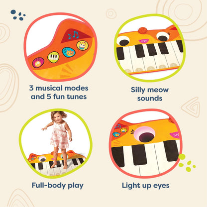 B. Toys Cat Piano Musical Toys Kids - Floor for Active Play - 3 Years + - Lolo's Meowsical Mat, LB1932Z