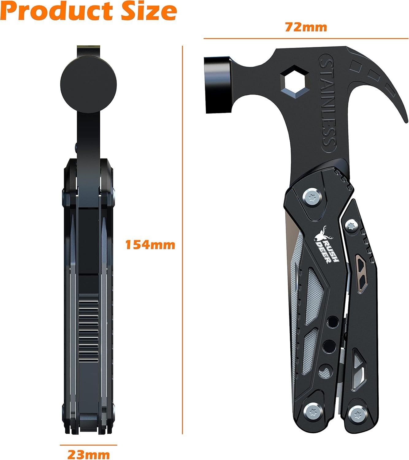 Rush Deer 14-in-1 Multitool, Gifts for Dad, Mini Hammer Multitool, Small Hammer Tool, Survival Gear and Supplies, Christmas Gift for Boy Husbands