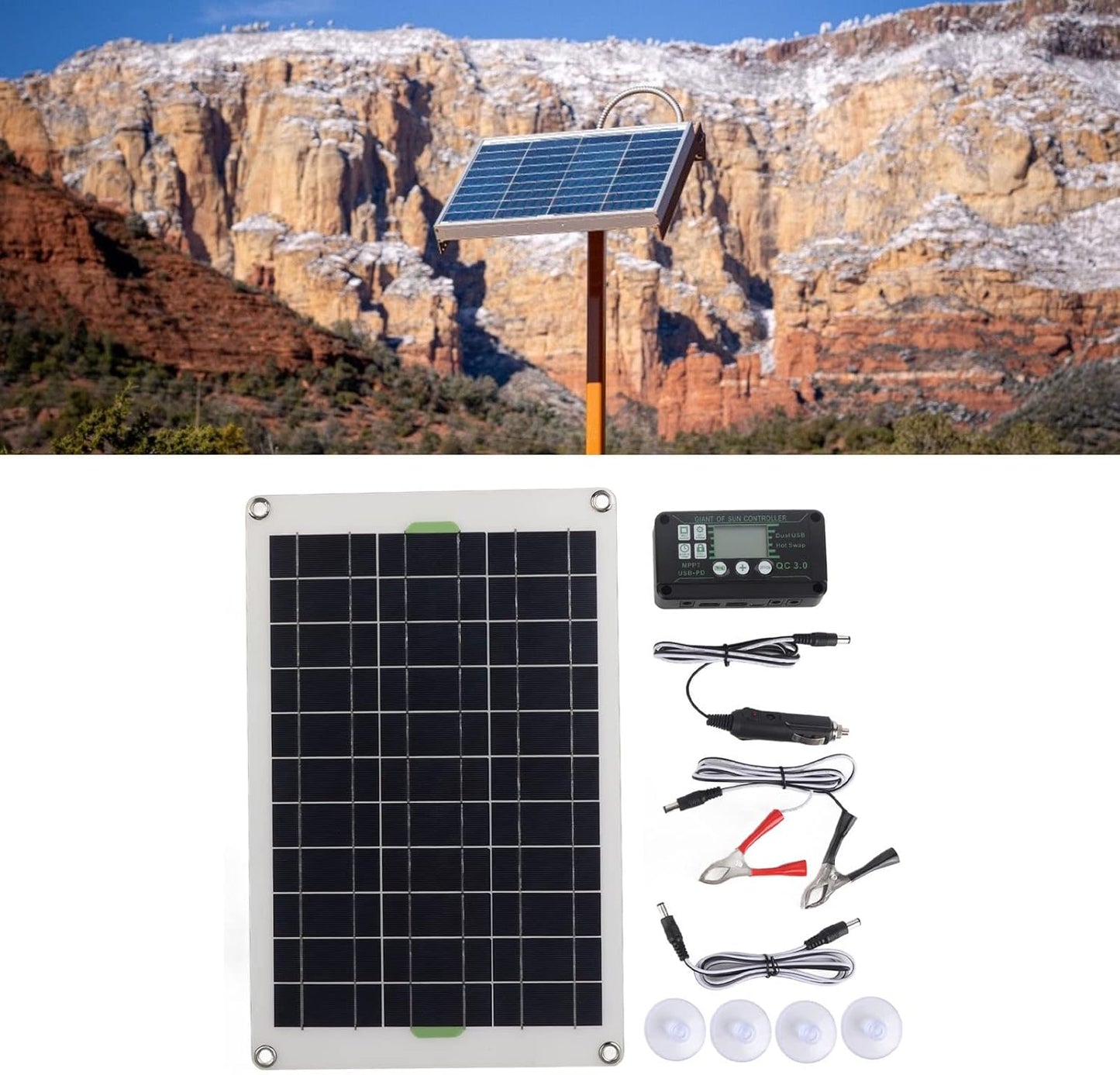 50W 12V/24V Solar Panel Kit, Monocrystalline Solar Panel Starter Kit with 30A Solar Charge Controller & Solar Cables for Home, RV, Boat, Marine, Caravan, Camper, Off Grid System