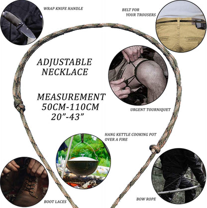 BSGB Fire Starter Paracord Necklace EDC Military Survival Gear Tinder Cord Fire Steel and Striker Kit Magnesium Ferro Rod Tool Fishing Tools for Emergency Outdoor Hiking Camping Hunting