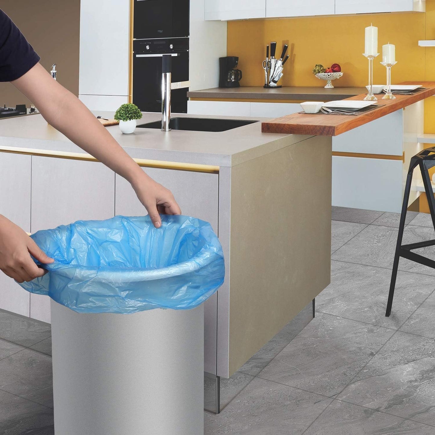Inwaysin Compostable Trash Bags, 13-15 Gallon Biodegradable Trash Bags Recycled Garbage Bags Unscented Wastebasket Liners for Kitchen Office(75 Counts, Blue)