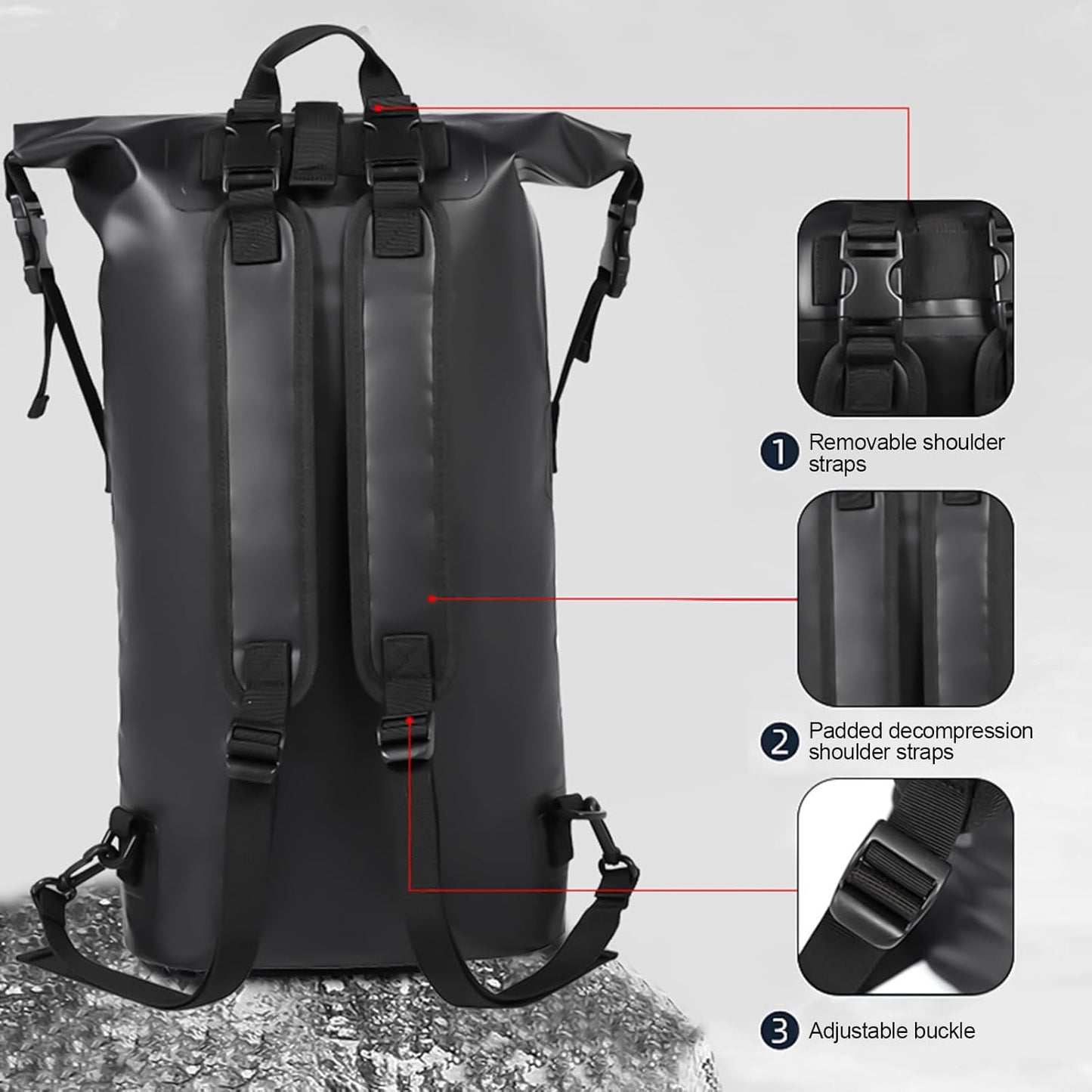 Nuytghr Waterproof Gear Backpack, Heavy-Duty Dry Bag, Large Storage Pack, 28x16x66cm Roll-Top Travel Sack, Floating Outdoor Companion, for Kayaking Camping Beach Trips