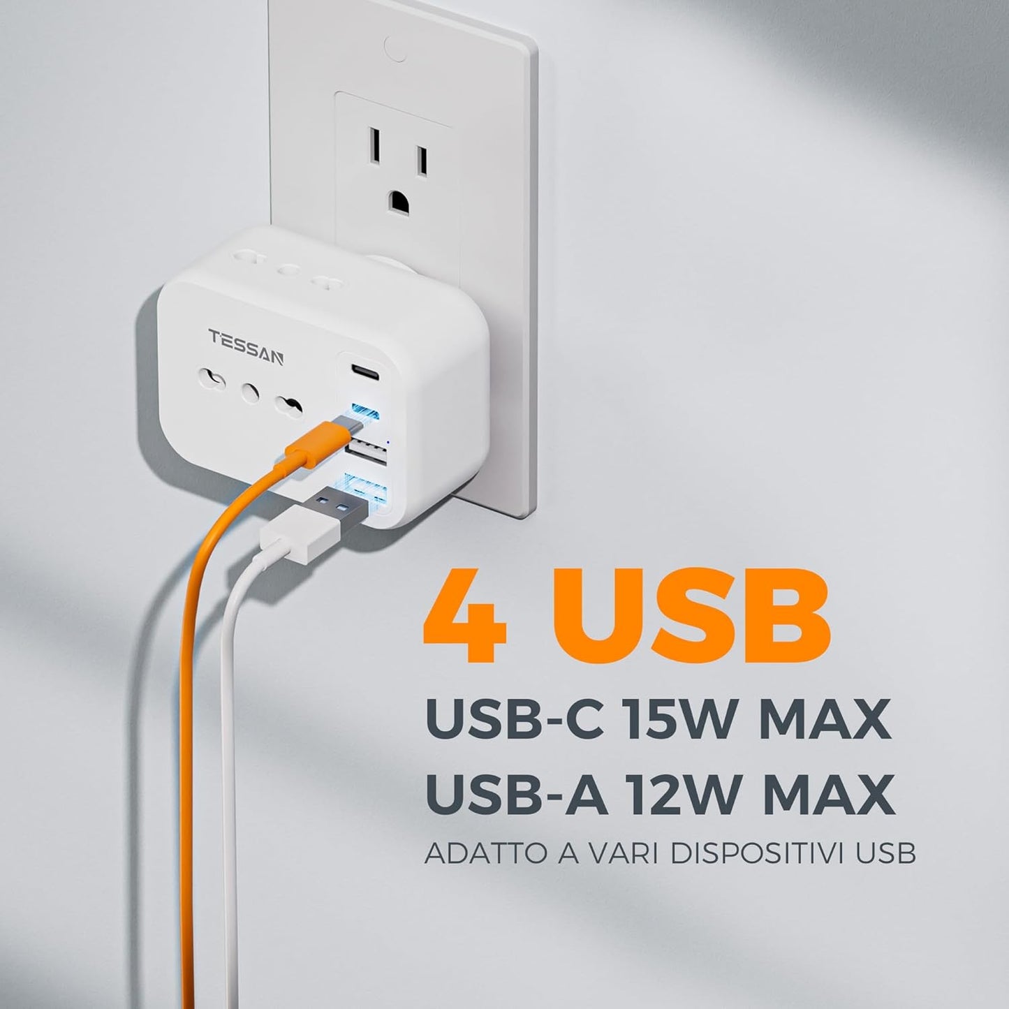 TESSAN American Plug Adapter, US Type B Plug with 2 USB A and 2 USB C