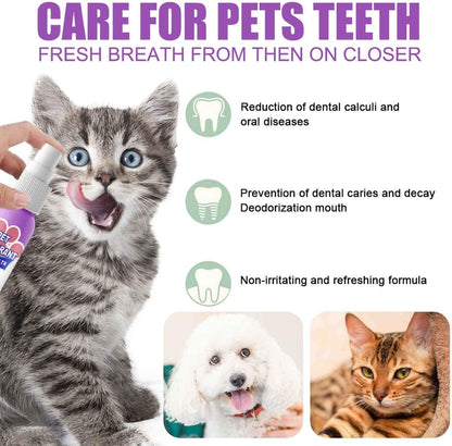 Pet Oral Spray, Teeth Cleaning Spray for Dogs & Cats, New Pet Teeth Cleaning Spray, Pet Breath Freshener Spray Care, Targets Tartar, Plaque Removing, Without Brushing, Eliminate Bad Breath, Pet Oral
