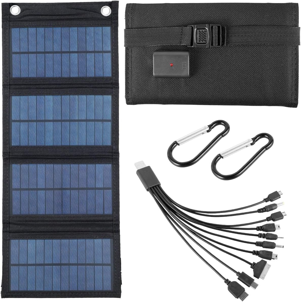 100W Solar Panel Folding Charger IP65 Waterproof USB Solar Power Charger with 2 Hooks and 1 Adapter Lightweight Outdoor Power Bank Phone Charger for Outdoor Activities Fulasun