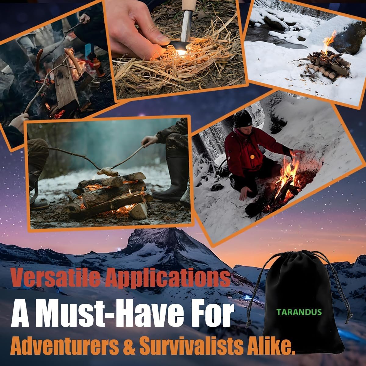 Ferro Rod Fire Starter Survival Tool – 3/8" Thick Fire Steel with 20,000 Strikes – Waterproof Flint and Steel Kit, Ferro Rod with Striker Wood Handle, Lanyard, Compass, and Emergency Whistle