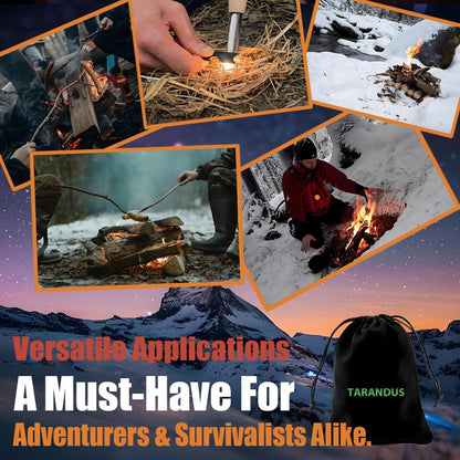 Ferro Rod Fire Starter Survival Tool – 3/8" Thick Fire Steel with 20,000 Strikes – Waterproof Flint and Steel Kit, Ferro Rod with Striker Wood Handle, Lanyard, Compass, and Emergency Whistle