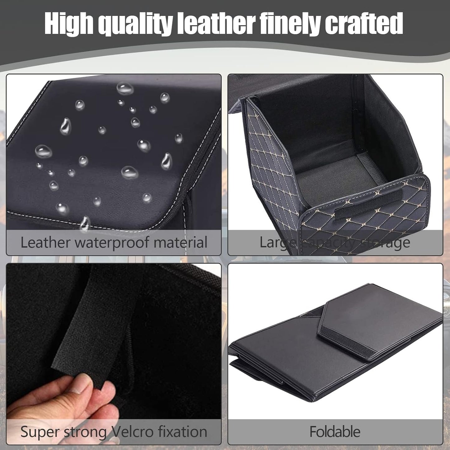 Car Trunk Organizer Multipurpose Leather Cargo Storage Box for Sedan SUV RV, Durable Collapsible Adjustable Auto Compartments Trunk Organiser (Black Solid-Small-Set of 2Pcs)