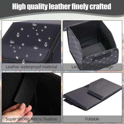 Car Trunk Organizer Multipurpose Leather Cargo Storage Box for Sedan SUV RV, Durable Collapsible Adjustable Auto Compartments Trunk Organiser (Black Solid-Small-Set of 2Pcs)