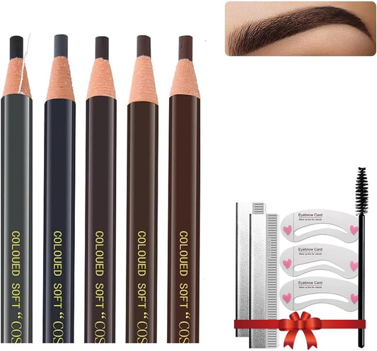 Professional Makeup Eyebrow Pencil, 5pcs Micro Brow Pencil, Waterproof Microblading Kit, Tattoo Makeup with Eyebrow Pencil and Microblading Accessories for Marking