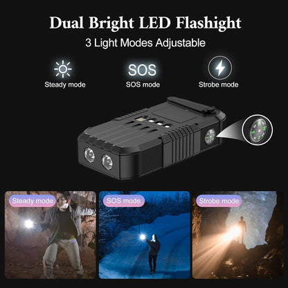 FCJZX Solar Charger Power Bank 66800mAh Built in Hand Crank and 4 Cables 22.5W Fast Charging PowerBank 6 Outputs & 4 Inputs SOS/Strobe/Strong Camping Flashlights, Compass Solar Portable Charger