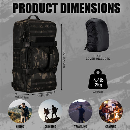 Protector Plus Tactical Travel Backpack 60L Military MOLLE Duffel Bag (Rain Cover & Patch Included)