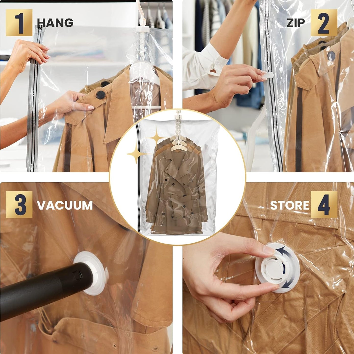 TAILI Vacuum Bags Clothes, Vacuum Bags Clothes Hanging, Vacuum Bags Clothes Coats, Jackets, Organize the Closet Vacuum Clothes 4 Pcs (2 x 135 x 70 cm) (2 x 105 x 70 cm)