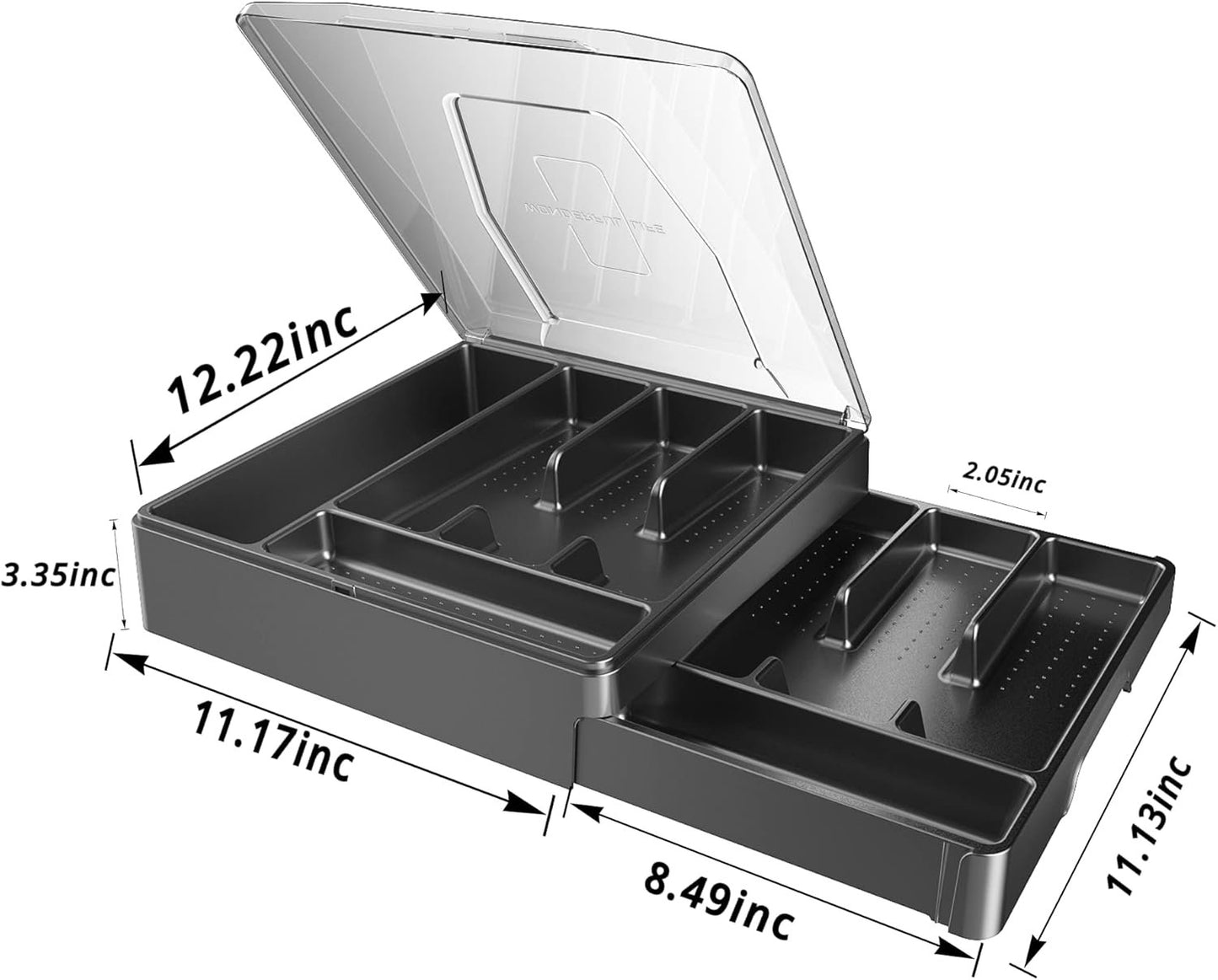 Kurberson Double Layer Silverware Tray with Lid, Drawer Organizer for Utensil Tray, Cutlery Storage Holder with Cover, Black