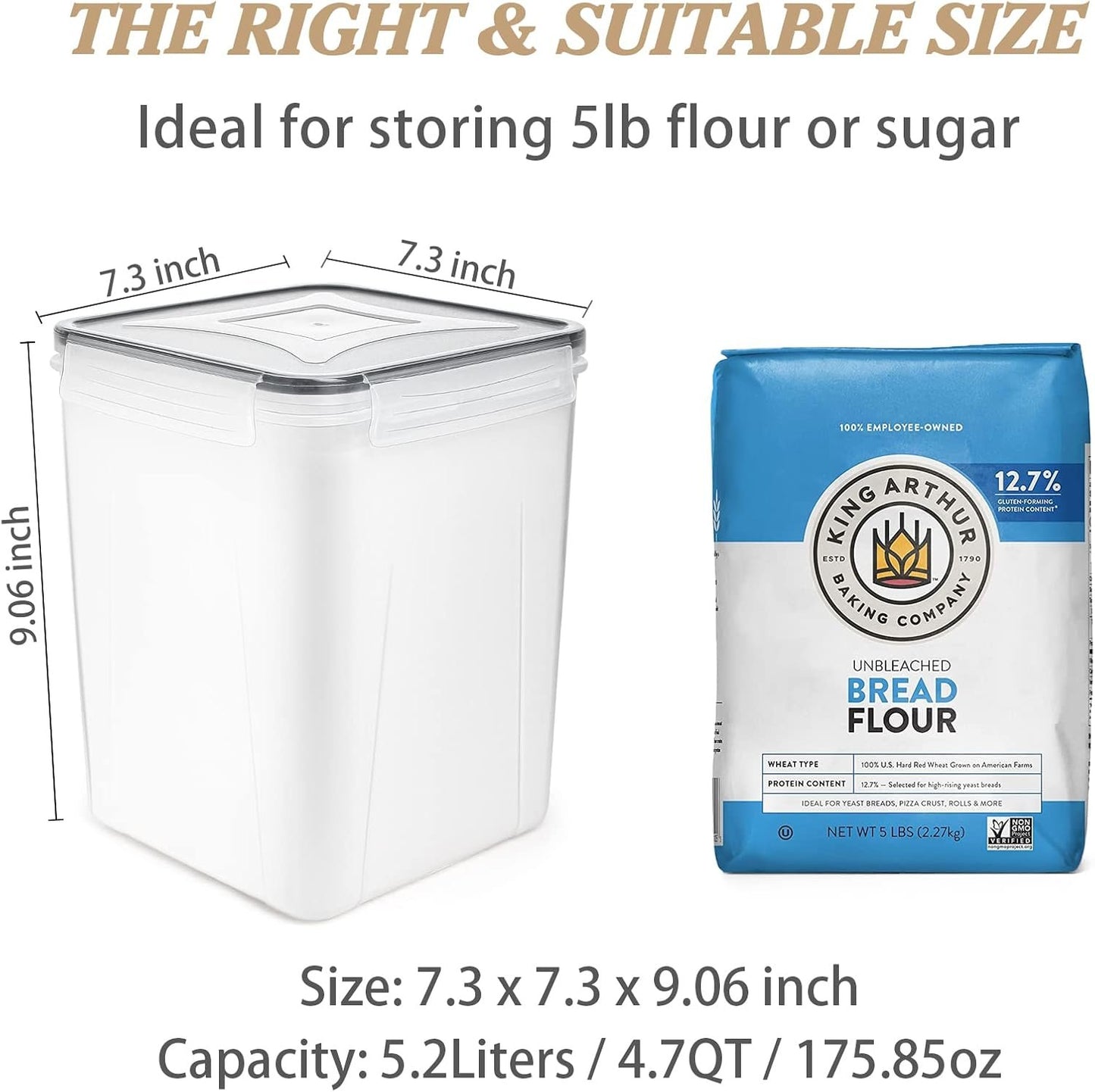 Large Food Storage Containers 5.2L/175oz, Wildone 4 Piece BPA Free Plastic Airtight Food Storage Containers for Flour, Sugar, Baking Supplies, Kitchen & Pantry Containers with 20 Labels