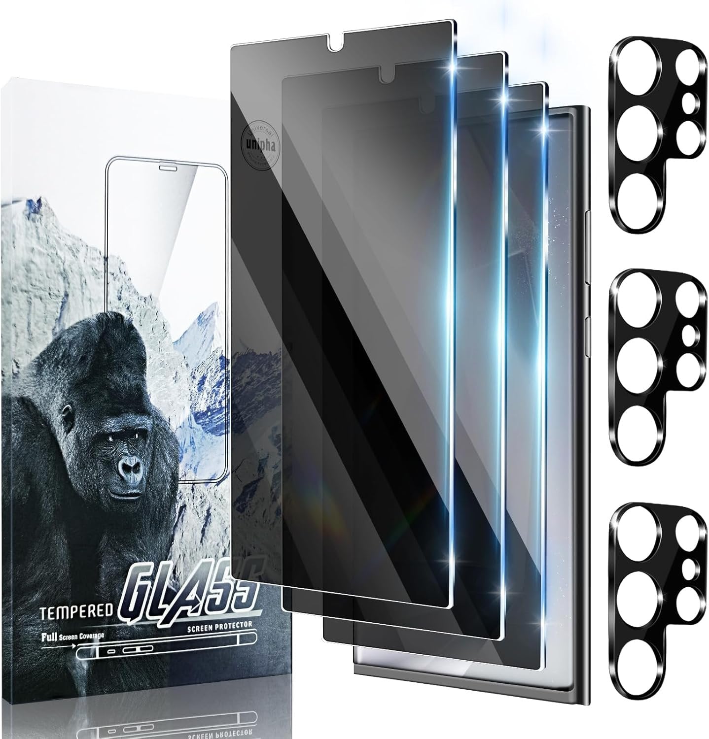 [3+3 Pack] Knomix for Samsung Galaxy S24 Ultra [Anti-Spy ] Privacy Tempered Glass Screen Protector 3 Pack+ 3 Pack Tempered Glass Camera Lens protector for Samsung S24 Ultra case friendly