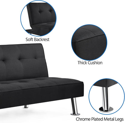Yaheetech Sofa Bed Convertible Sofa Bed 3-Seater Padded Furniture Reclining Sofa with Metal Legs for Living Room Guest Bedroom Black/Fabric