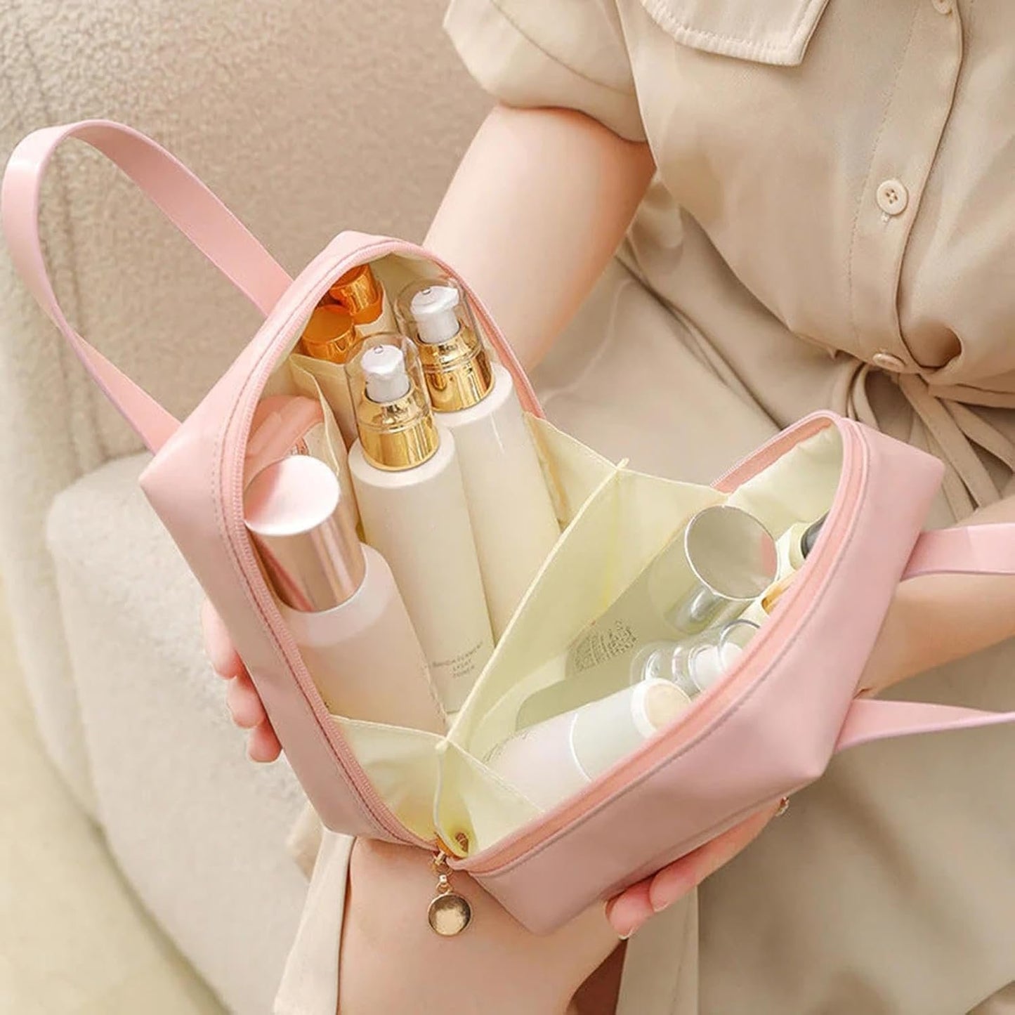 Toiletry Bag | Toiletry Bag for Women | Large PU Leather Organizer - Toiletry Bag with 2 Compartments and 6 Pockets - Water-Resistant Portable Hygiene Bag for Makeup - Travel Companion