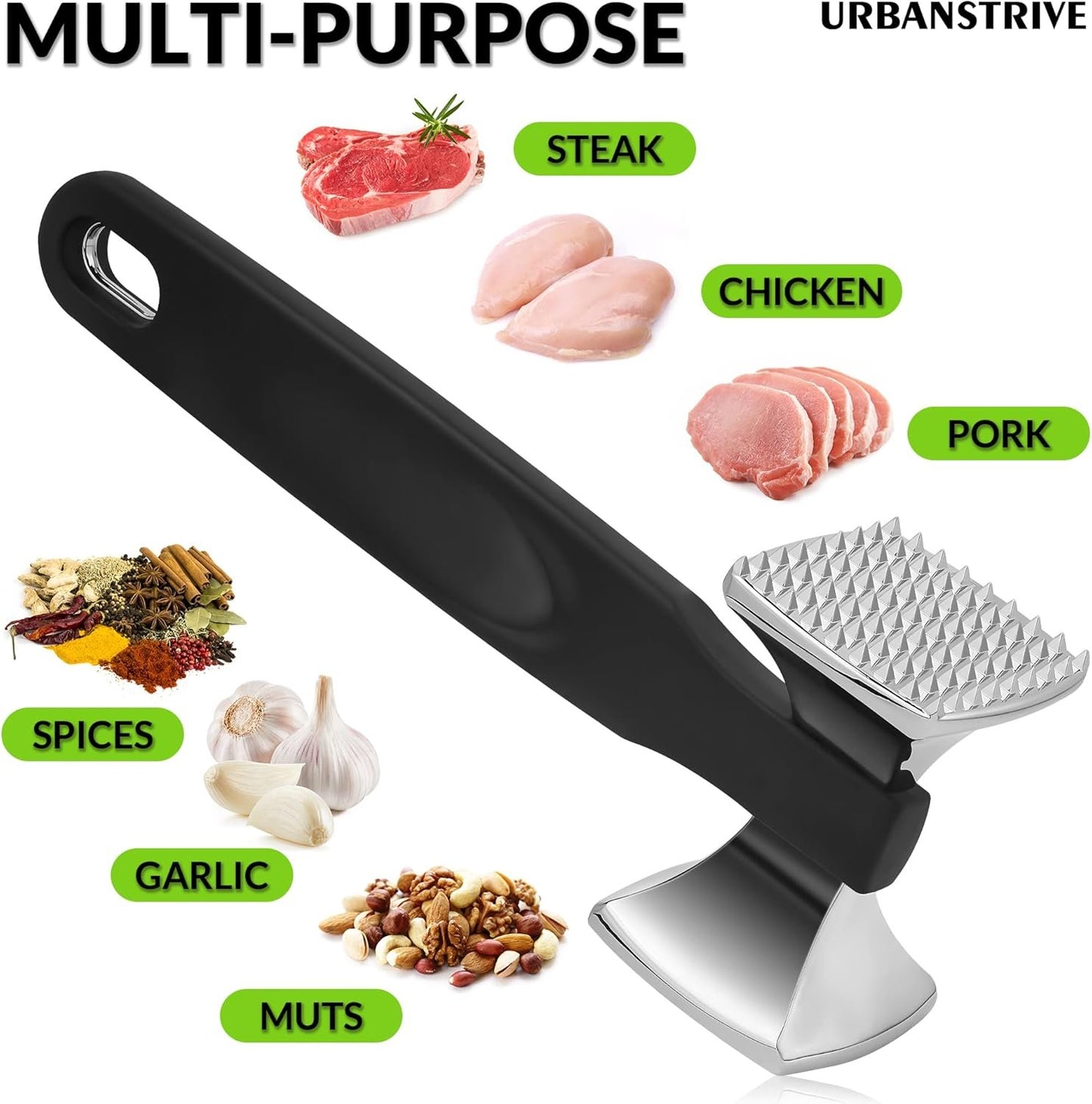 Urbanstrive Premium Heavy Duty Meat Tenderizer Hammer, Stainless Steel Meat Mallet Tenderizer, Dual-Sided Meat Hammer Tenderizer, Meat Pounder Kitchen Mallet for Beef, Chicken Pounder, Black