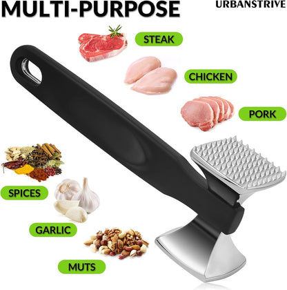 Urbanstrive Premium Heavy Duty Meat Tenderizer Hammer, Stainless Steel Meat Mallet Tenderizer, Dual-Sided Meat Hammer Tenderizer, Meat Pounder Kitchen Mallet for Beef, Chicken Pounder, Black