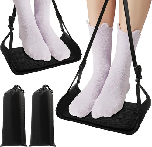 Airplane Foot Hammock,Foot Rest Leg Rest with Wider Support,Office Desk Footrest,Comfortable Foot Sling for Long Flight Travel Voyage Essentials Plane Trip,Black (2 pack)