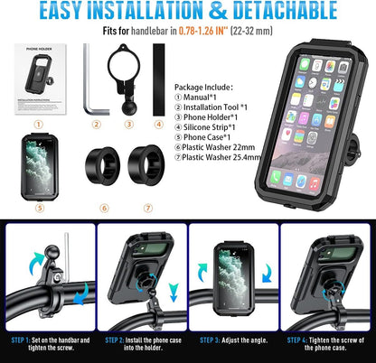 Faneam Waterproof Bicycle Phone Holder Mobile Phone Holder for Bike with 360 Rotation, Anti Vibration, Touch ID, Face ID, Mobile Phone Holder Scooter Motorcycle for Smartphone 4.7-6.1 Inches (S)