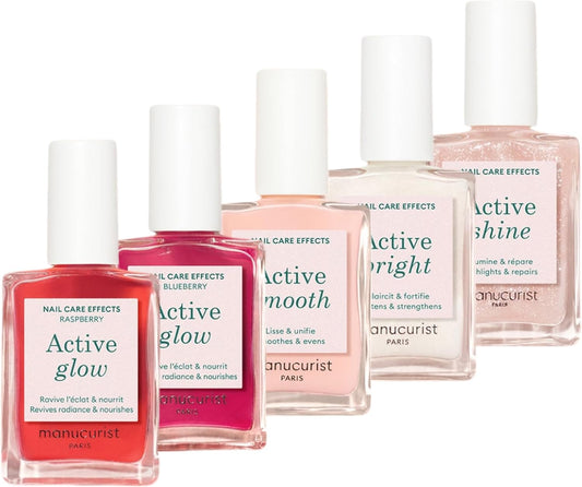 Manucurist Rainbow Active™ Glow Nail Care Set – Vegan & Made in France – 5 Treatments: Glow, Highlighter, Brightener and CC Polish – Nail Strengthener – Transparent Nail Polish – Women's Gift