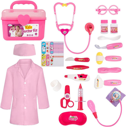 Liberry Doctor Kit for Toddlers 3 4 5 Years Old, Kids Doctor Play Set for Girls Boys Toy, Pretend Play Medical Kit with Stethoscope & Costume for Christmas Birthday Gift Pink
